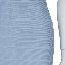 مملوكة مسبقًا Herve Leger Pale Grey Knit Sleeveless Bandage Dress S