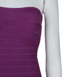 Pre Owned Herve Leger Purple Knit Strapless Bandage Dress S