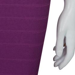 Pre Owned Herve Leger Purple Knit Strapless Bandage Dress S