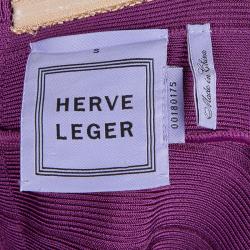 Pre Owned Herve Leger Purple Knit Strapless Bandage Dress S