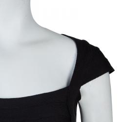 Herve Leger Black Knit Cap Sleeve Bandage Dress XXS