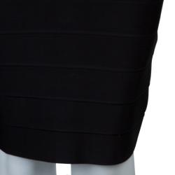 Herve Leger Black Knit Cap Sleeve Bandage Dress XXS