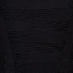 Herve Leger Black Knit Cap Sleeve Bandage Dress XXS