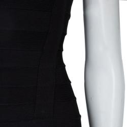 Herve Leger Black Knit Cap Sleeve Bandage Dress XXS