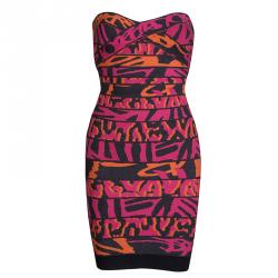 Herve Leger Multicolor Jacquard Knit Strapless Bandage Dress XXS