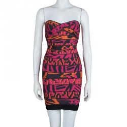 Herve Leger Multicolor Jacquard Knit Strapless Bandage Dress XXS