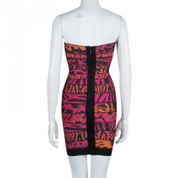 Herve Leger Multicolor Jacquard Knit Strapless Bandage Dress XXS