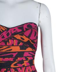 Herve Leger Multicolor Jacquard Knit Strapless Bandage Dress XXS
