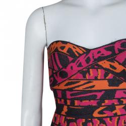 Herve Leger Multicolor Jacquard Knit Strapless Bandage Dress XXS