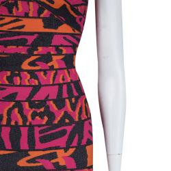 Herve Leger Multicolor Jacquard Knit Strapless Bandage Dress XXS