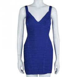Pre Owned  Herve Leger Blue Knit Sleeveless Bandage Dress XS