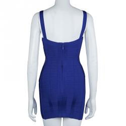 Pre Owned  Herve Leger Blue Knit Sleeveless Bandage Dress XS