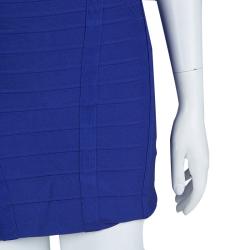 Pre Owned  Herve Leger Blue Knit Sleeveless Bandage Dress XS