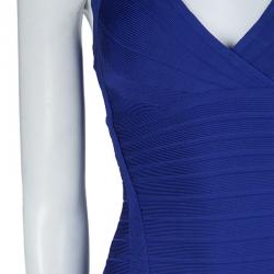Pre Owned  Herve Leger Blue Knit Sleeveless Bandage Dress XS