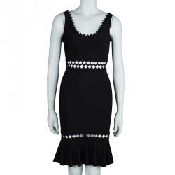 Herve Leger Black Knit Flared Cutout Detail Dress S