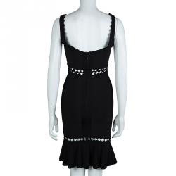 Herve Leger Black Knit Flared Cutout Detail Dress S