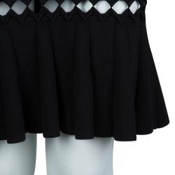 Herve Leger Black Knit Flared Cutout Detail Dress S