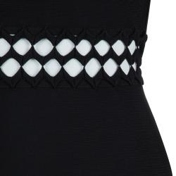 Herve Leger Black Knit Flared Cutout Detail Dress S