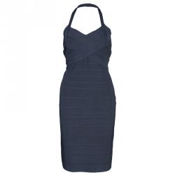 Pre Owned فستان هيرفي ليجي أربطة بحمالات للعنق M