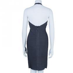 Pre Owned فستان هيرفي ليجي أربطة بحمالات للعنق M