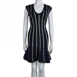 Pre Owned فستان هيرفي ليجي بوديكون تريكو أزرق كحلي بتنورة واسعة XS