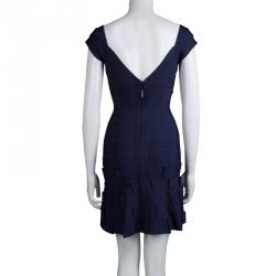 Herve Leger Navy Blue Knit Flared Bottom Bandage Dress S
