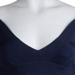 Herve Leger Navy Blue Knit Flared Bottom Bandage Dress S