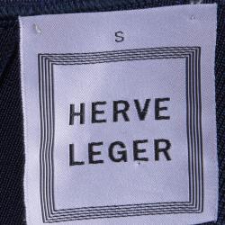 Herve Leger Navy Blue Knit Flared Bottom Bandage Dress S