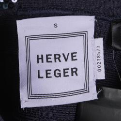 Herve Leger Navy Blue Sequined One Shoulder Pauline Bandage Dress S