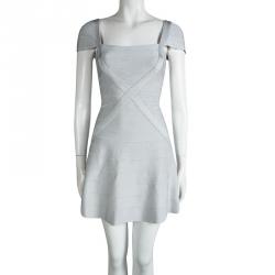 Pre Owned فستان هيرفي ليجي ماكايلا بانتدج رصاصي ثلجي S