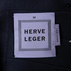 Pre Owned Herve Leger Blue Night V-Neck Bandage Dress M