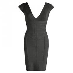 Pre Owned فستان هيرفي ليجي بانداج بقصة صدر V رصاصي S