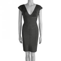 Pre Owned فستان هيرفي ليجي بانداج بقصة صدر V رصاصي S