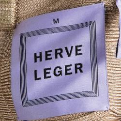 Herve Leger Metallic Coated One Shoulder Bandage Dress M