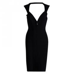 Herve Leger Black Zip Front Sleeveless Bandage Dress M