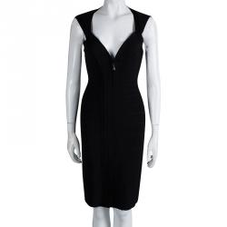 Herve Leger Black Zip Front Sleeveless Bandage Dress M