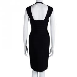 Herve Leger Black Zip Front Sleeveless Bandage Dress M