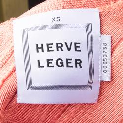 Pre Owned Herve Leger Pastel Orange V-Neck Bandage Dress XS