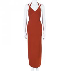 Pre Owned Herve Leger Vintage Tangerine Bandage Gown L