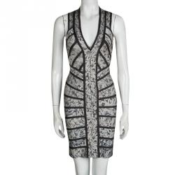 Pre Owned فستان هيرفي ليجي زارا بانتدج رصاصي طباعة موردة بسحاب أمامي S