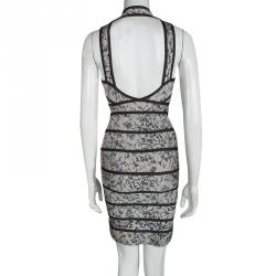 Pre Owned فستان هيرفي ليجي زارا بانتدج رصاصي طباعة موردة بسحاب أمامي S