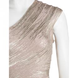Pre Owned Herve Leger Metallic Coated One Shoulder Josephine Bandage Dress M