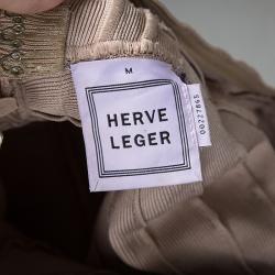 Pre Owned Herve Leger Metallic Coated One Shoulder Josephine Bandage Dress M