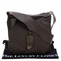 Pre Owned حقيبة ماسنجر هاوس اوف هارلو 1960 ديفون مرصعة جلد خضراء فاتيغو