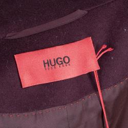 Pre Owned  Hugo Boss Burgundy Wool Overcoat L