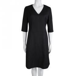 Pre Owned Hugo By Hugo Boss Black Wool V-Neck Kinata Dress M