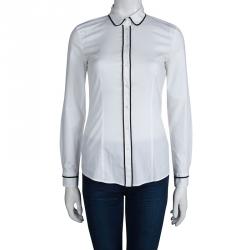 Pre Owned HUGO by Hugo Boss White Contrast Piping Long Sleeve Button Down Cotton Shirt S