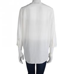 Pre Owned Hugo By Hugo Boss Cream Silk Long Sleeve Chuna Blouse M