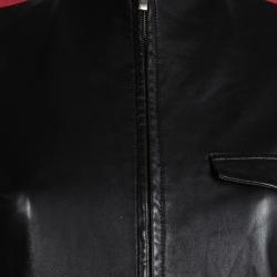 Pre Owned Hugo Boss Black Lamb Leather Contrast Stripe Detail Biker Jacket XS