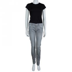 Isabel Marant Etoile Grey Embroidered Side Stripe Detail Denim Jeans L